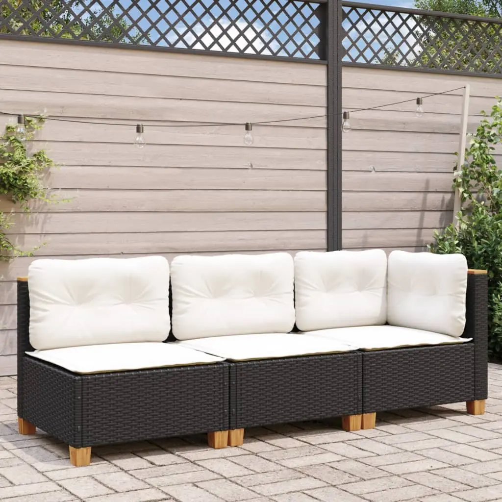 3-Seater Garden Sofa PE Rattan Outdoor Lounge Furniture with Cushions Black