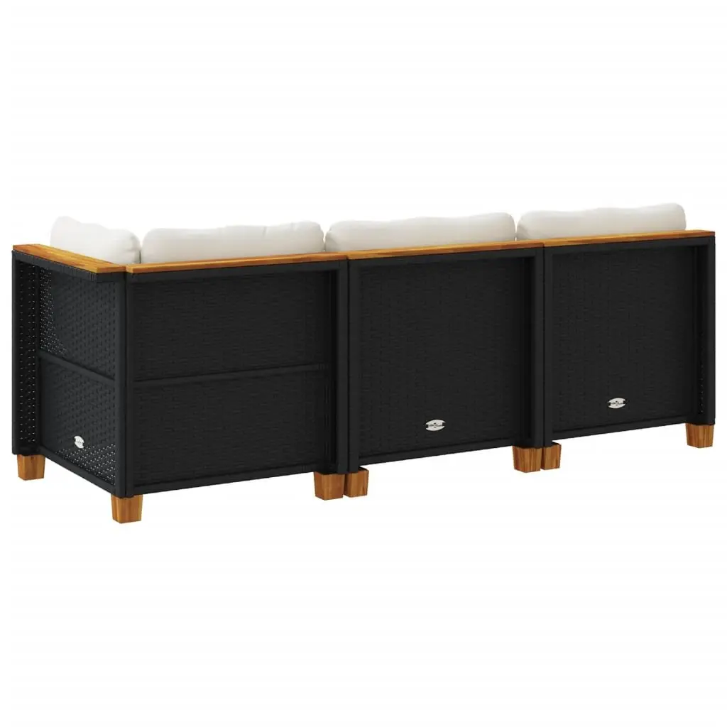 3-Seater Garden Sofa PE Rattan Outdoor Lounge Furniture with Cushions Black