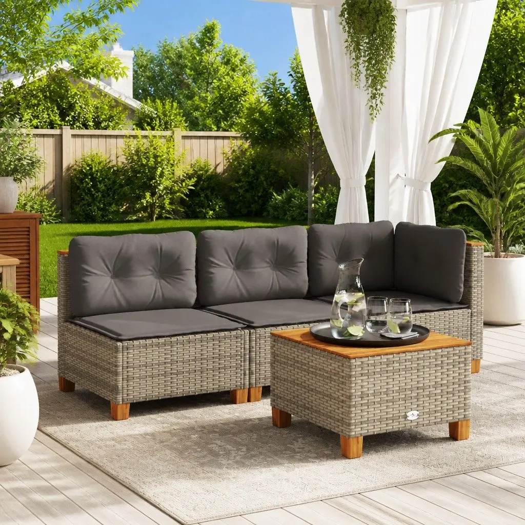 3-Seater Garden Sofa PE Rattan Grey Outdoor Lounge Furniture with Cushions