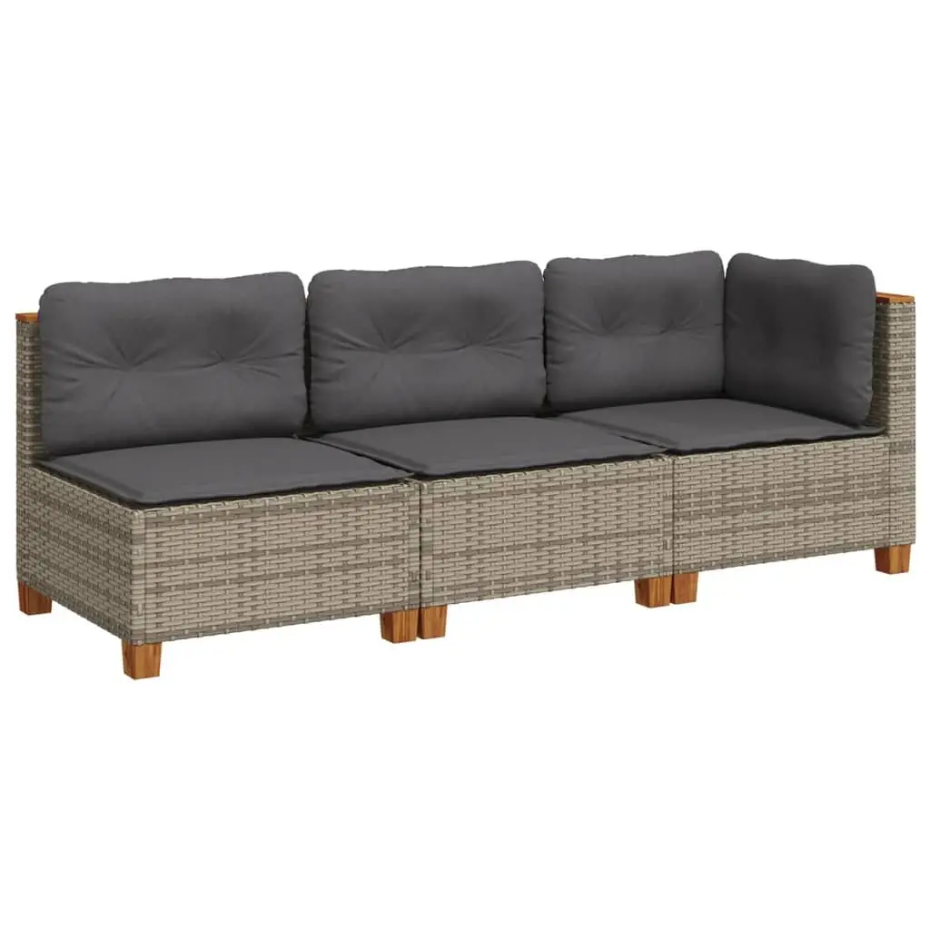 3-Seater Garden Sofa PE Rattan Grey Outdoor Lounge Furniture with Cushions