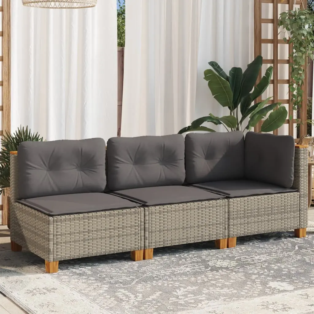 3-Seater Garden Sofa PE Rattan Grey Outdoor Lounge Furniture with Cushions