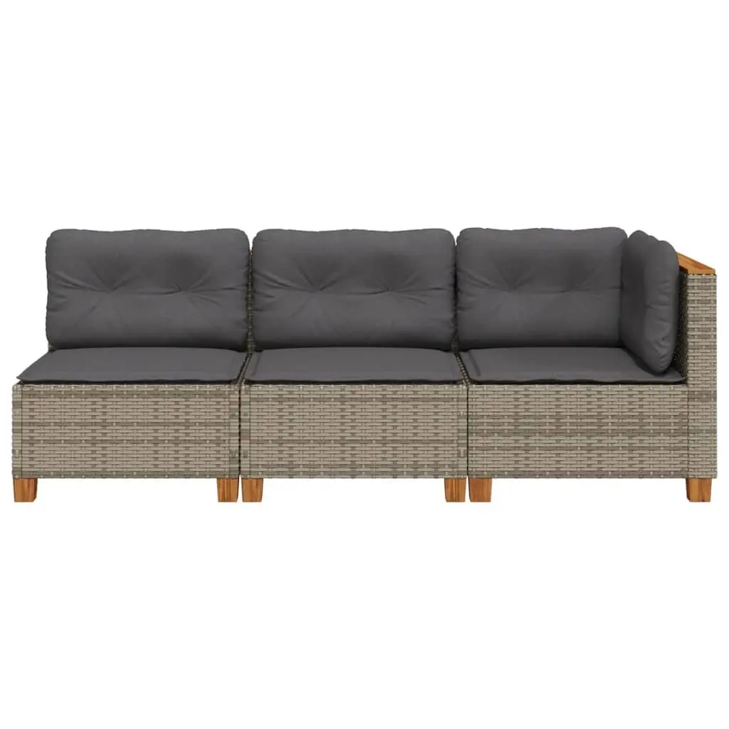 3-Seater Garden Sofa PE Rattan Grey Outdoor Lounge Furniture with Cushions