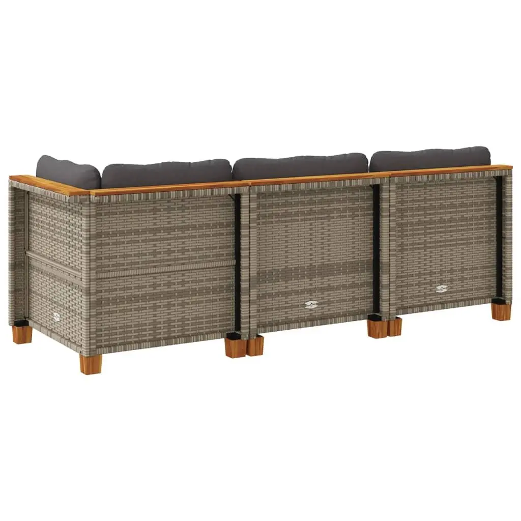 3-Seater Garden Sofa PE Rattan Grey Outdoor Lounge Furniture with Cushions