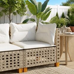 Outdoor Corner Garden Sofa with Cushions Beige Poly Rattan Modular Lounge