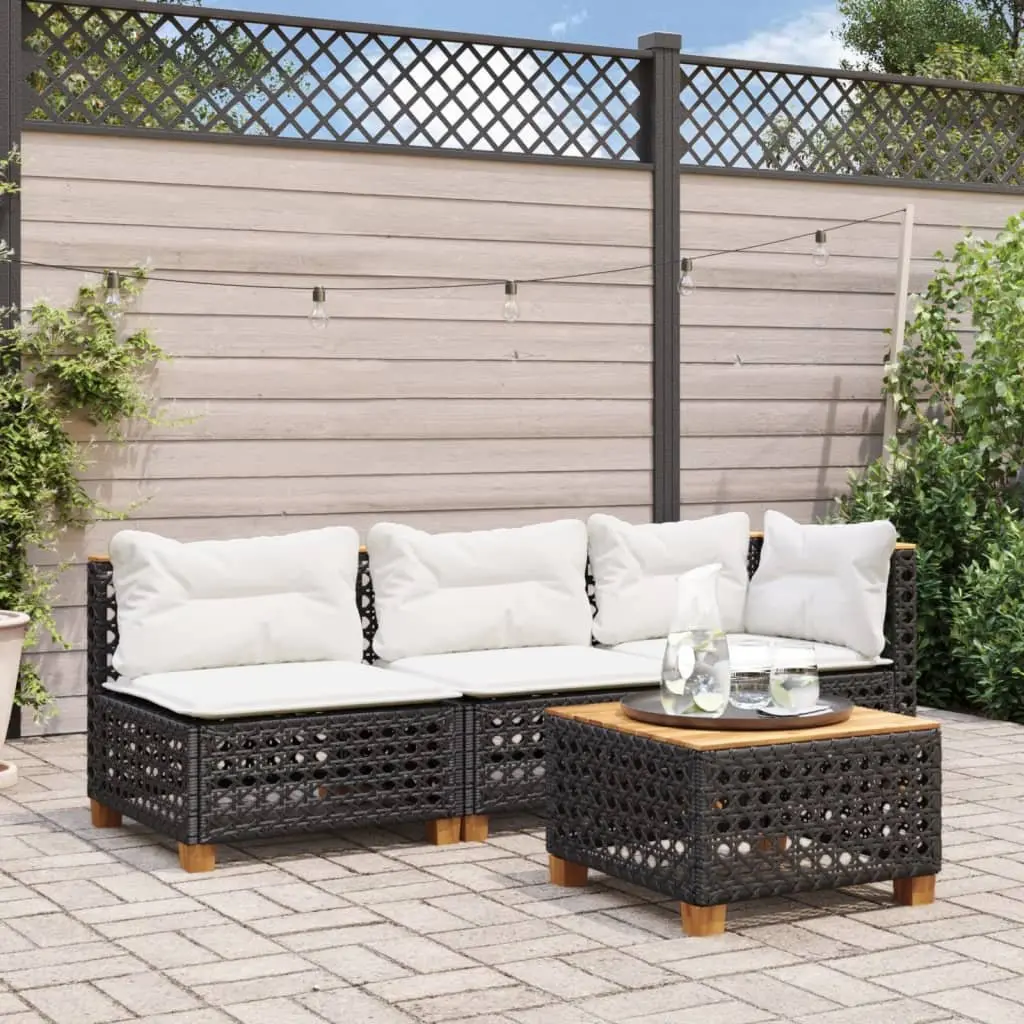 Outdoor Sofa Armless Modular PE Rattan Garden Furniture Black with Cushions