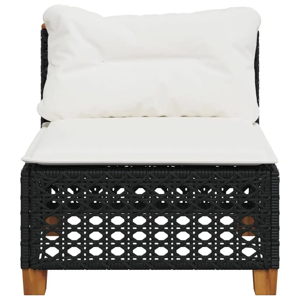 Outdoor Sofa Armless Modular PE Rattan Garden Furniture Black with Cushions