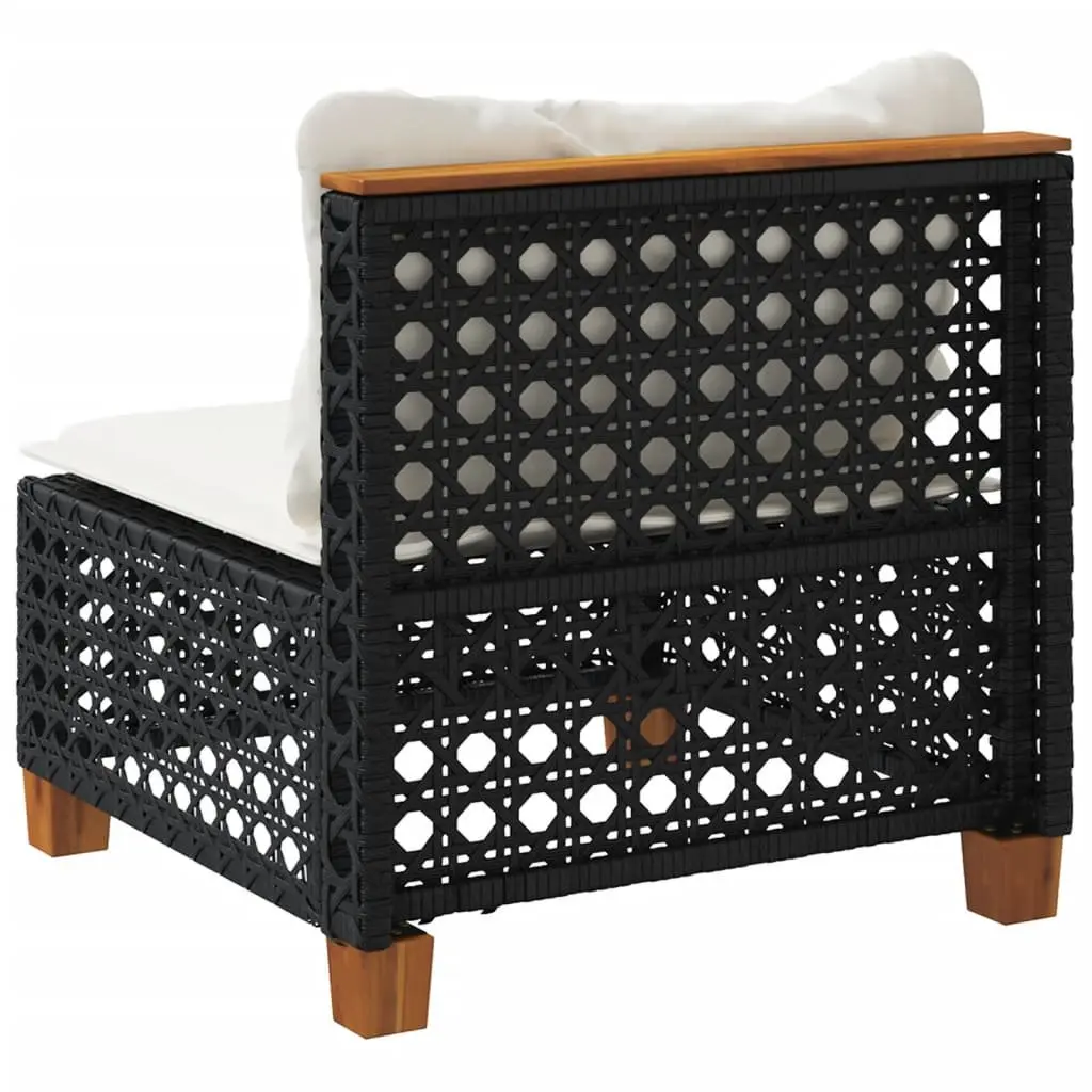 Outdoor Sofa Armless Modular PE Rattan Garden Furniture Black with Cushions
