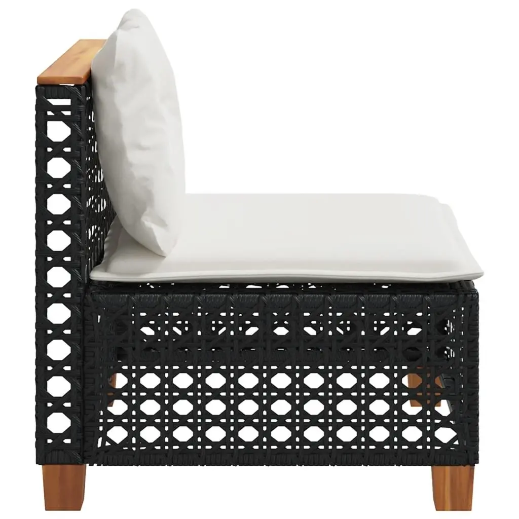 Outdoor Sofa Armless Modular PE Rattan Garden Furniture Black with Cushions