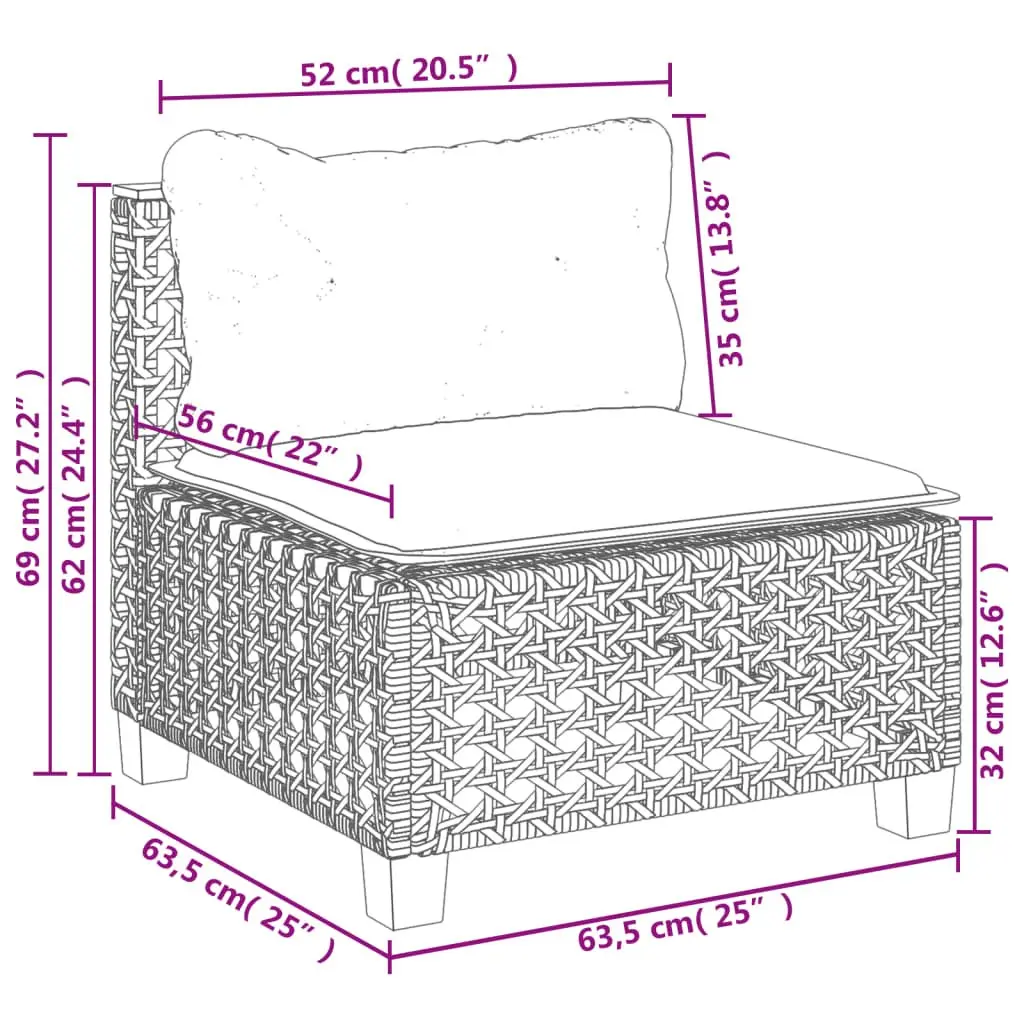 Outdoor Sofa Armless Modular PE Rattan Garden Furniture Black with Cushions