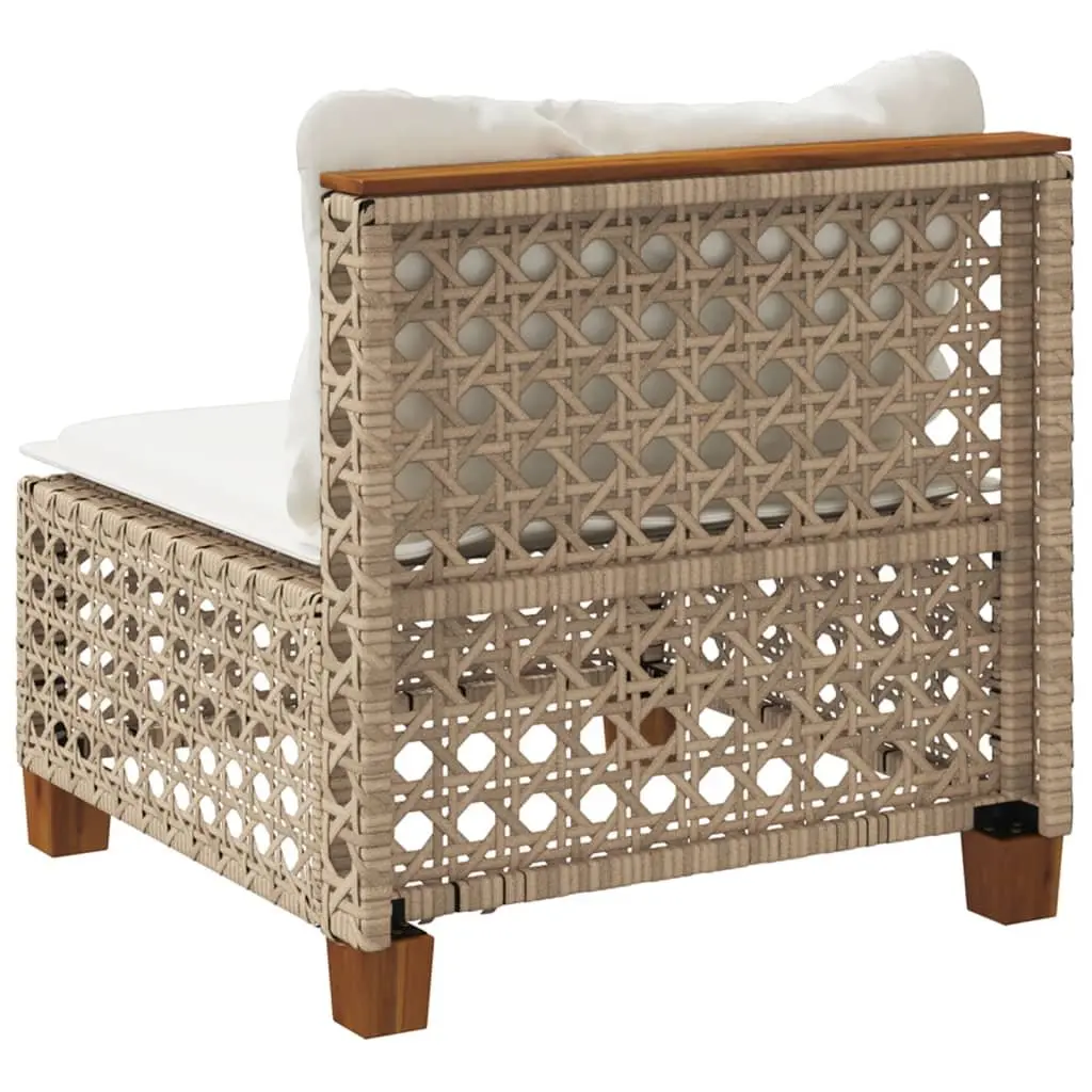 Outdoor Garden Sofa Armless Beige Poly Rattan Modular Lounge Seating Cushions
