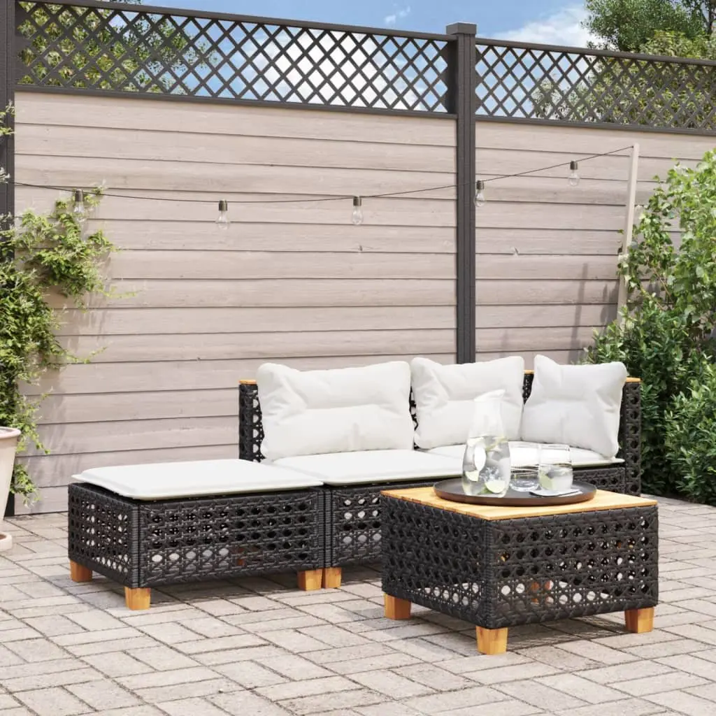 Garden Stool PE Rattan with Cushion Black Powder Coated Steel Outdoor Furniture