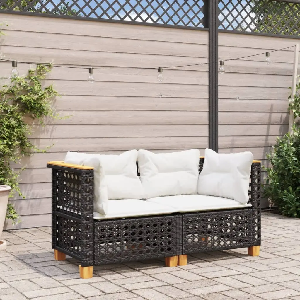 Outdoor Corner Sofa Set 2 pcs Garden Lounge Seating with Cushions Black