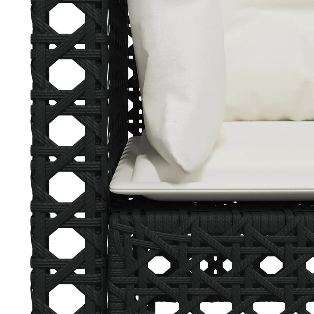 3-Seater Outdoor Garden Sofa Black Poly Rattan Lounge with Cushions Modular