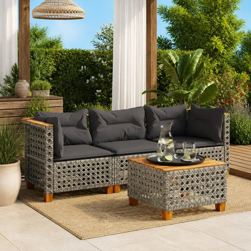 3-Seater Garden Sofa PE Rattan Grey with Cushions