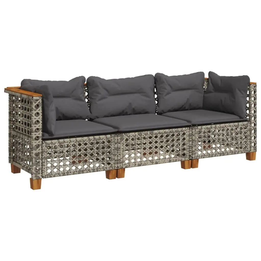 3-Seater Garden Sofa PE Rattan Grey with Cushions