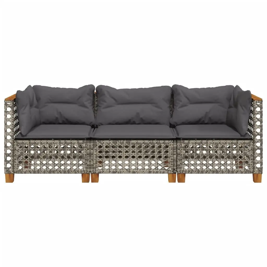 3-Seater Garden Sofa PE Rattan Grey with Cushions