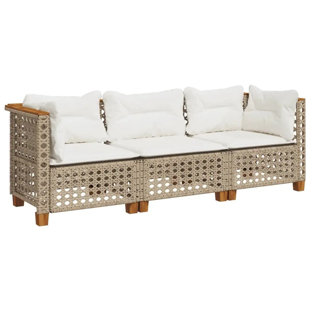 3-Seater Sofa PE Rattan Outdoor Lounge Seating Beige with Cushions
