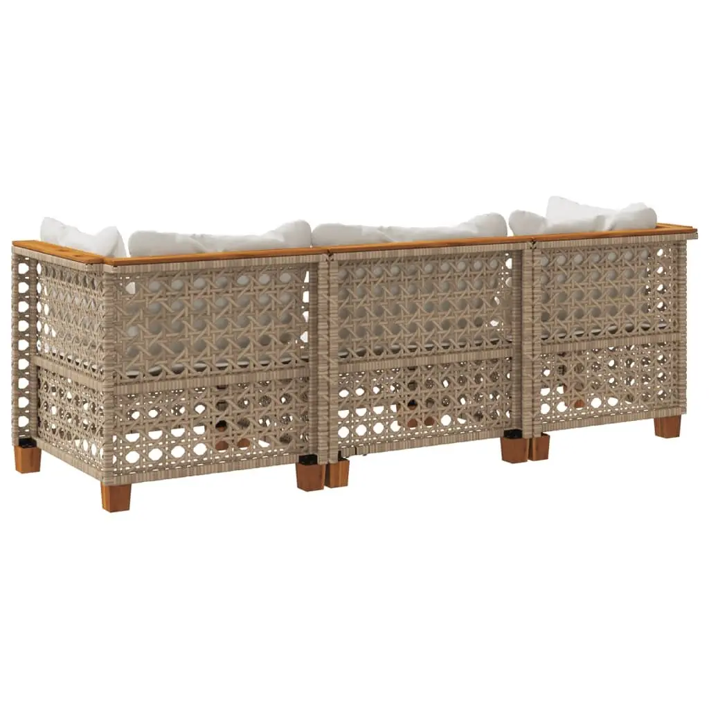 3-Seater Sofa PE Rattan Outdoor Lounge Seating Beige with Cushions