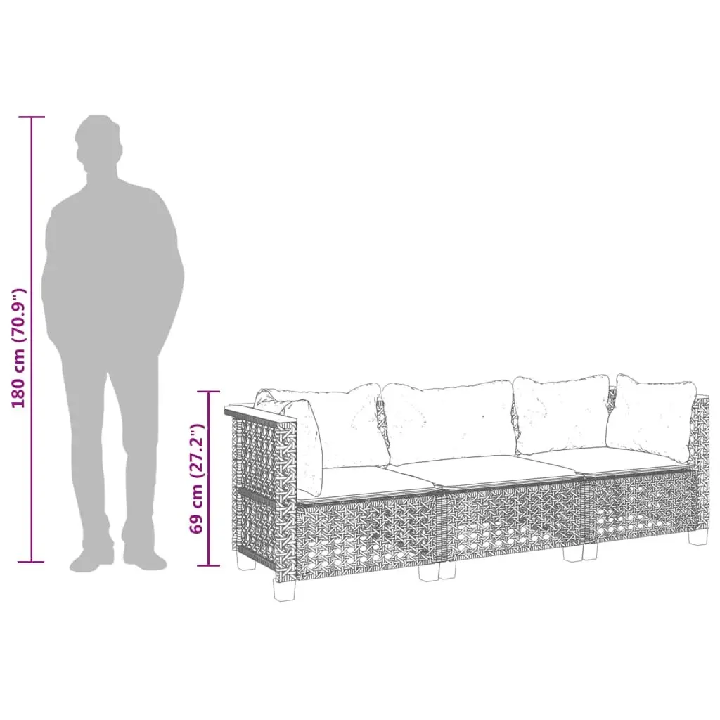 3-Seater Sofa PE Rattan Outdoor Lounge Seating Beige with Cushions