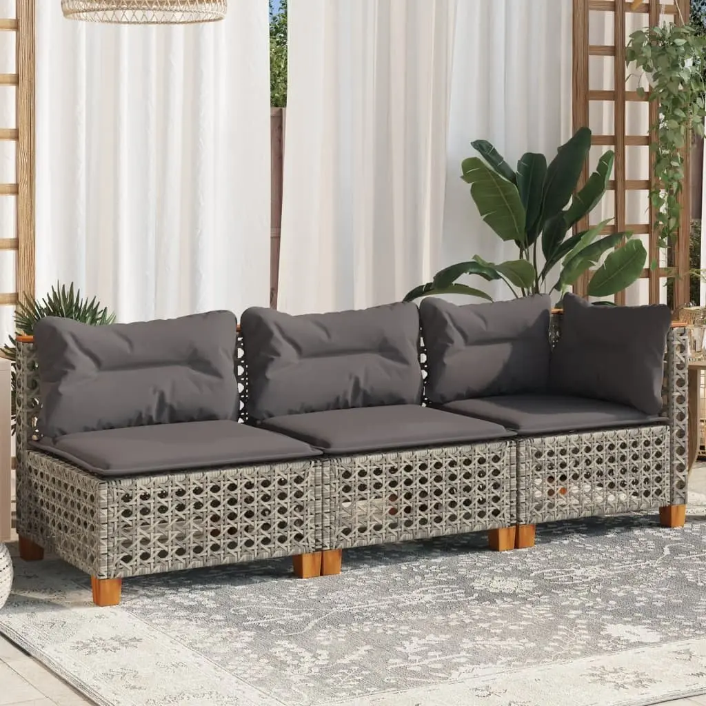Outdoor Garden Sofa 3-Seater Grey Poly Rattan Lounge with Cushions Modular