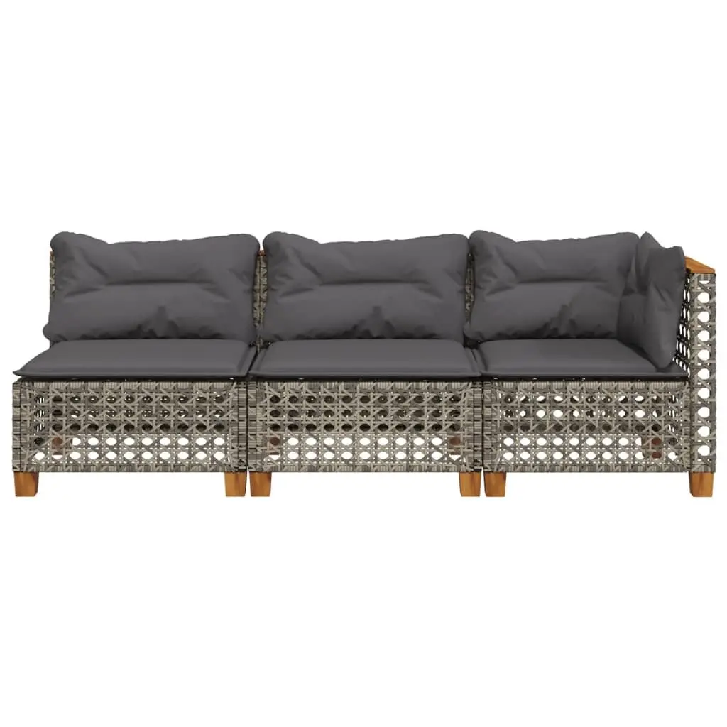Outdoor Garden Sofa 3-Seater Grey Poly Rattan Lounge with Cushions Modular