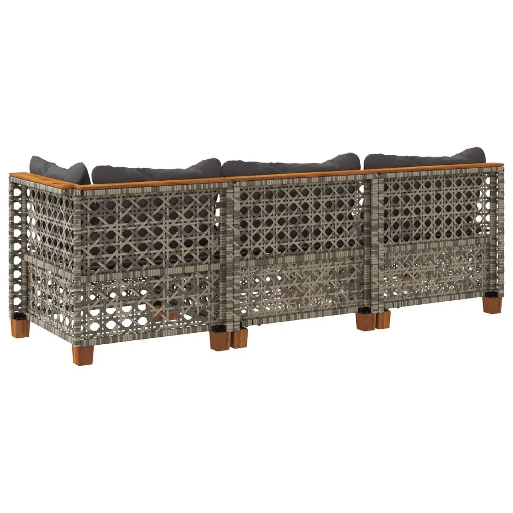 Outdoor Garden Sofa 3-Seater Grey Poly Rattan Lounge with Cushions Modular