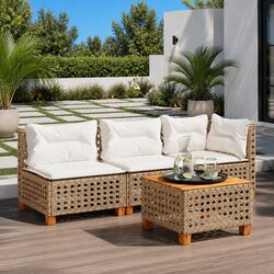 3-Seater Garden Sofa with Cushions in Beige