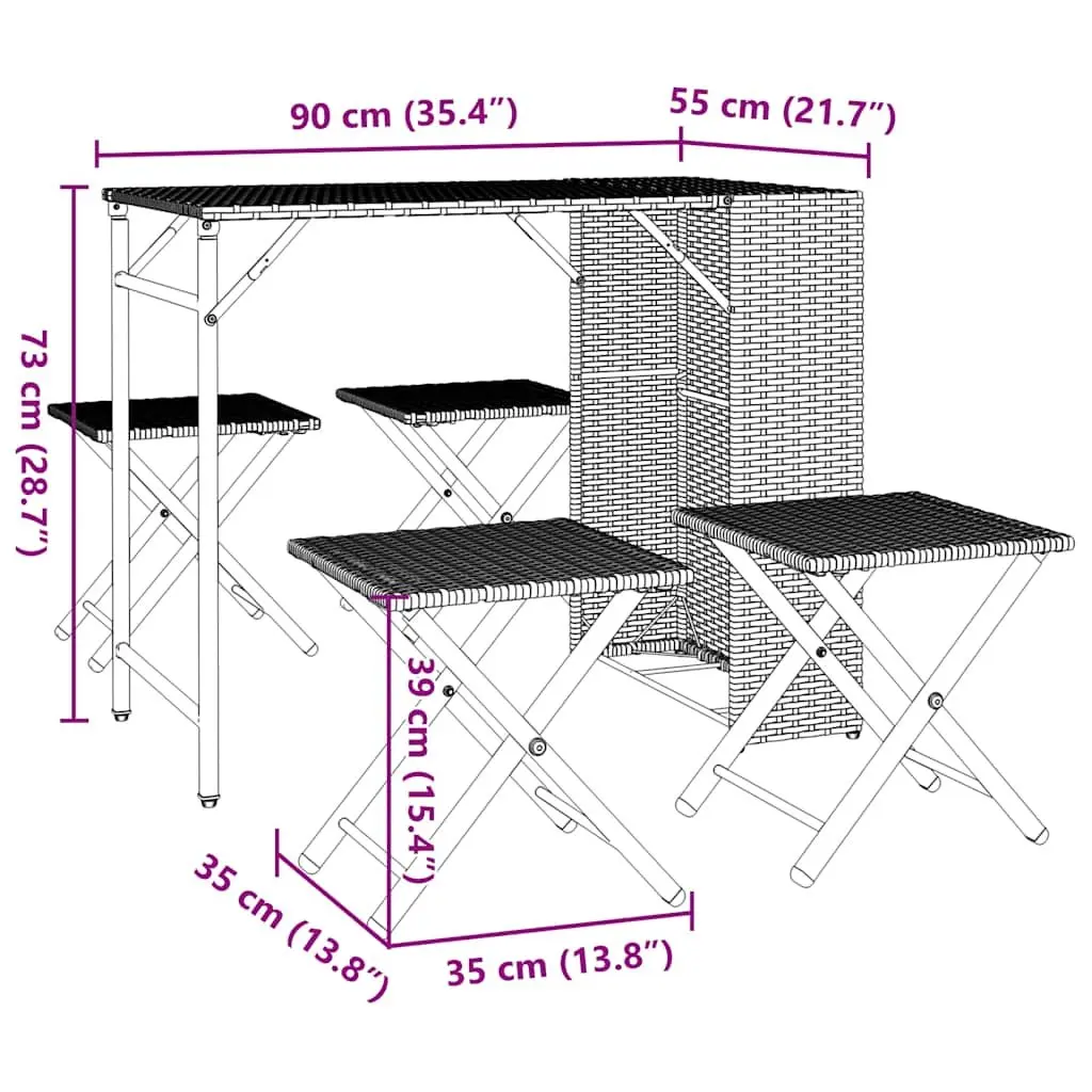Garden Dining Set 5 Piece Foldable Outdoor Patio Furniture Grey Poly Rattan