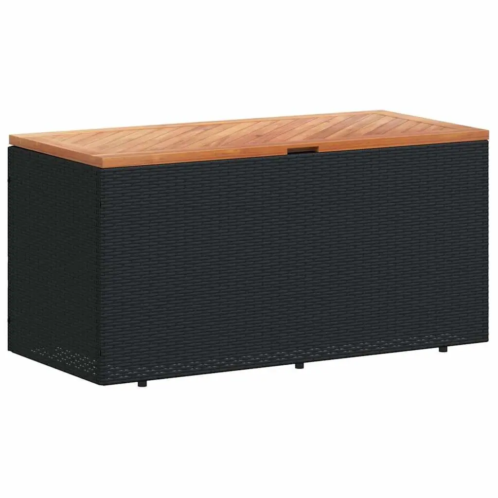 Garden Storage Box Poly Rattan Acacia Wood Black Outdoor Furniture Bench Seat 110 x 50 x 54 cm