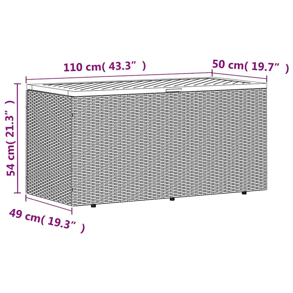 Garden Storage Box Poly Rattan Acacia Wood Black Outdoor Furniture Bench Seat 110 x 50 x 54 cm