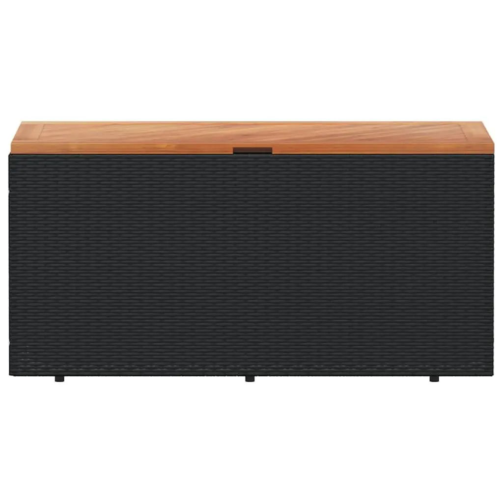 Garden Storage Box Poly Rattan Acacia Wood Black Outdoor Furniture Bench Seat 110 x 50 x 54 cm