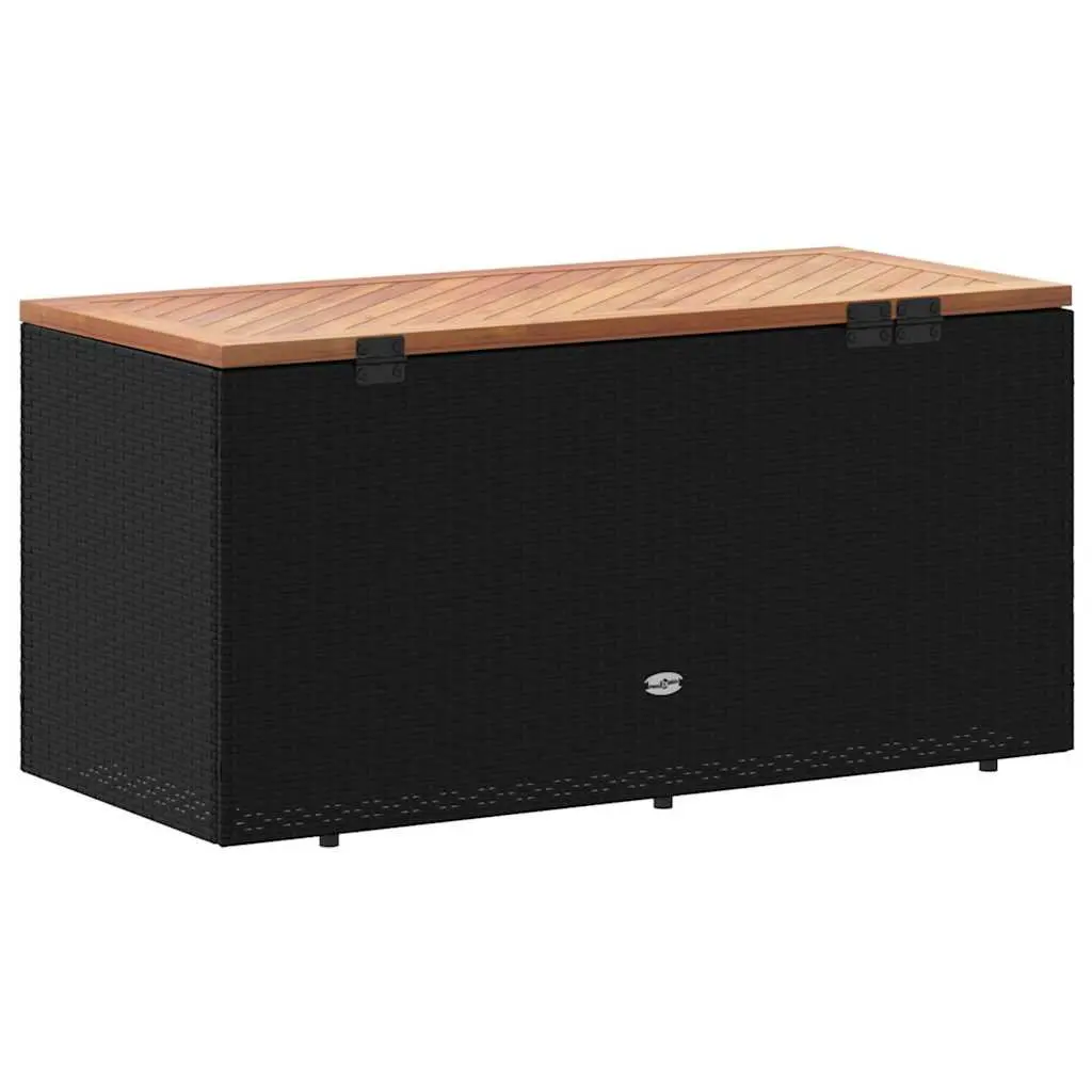 Garden Storage Box Poly Rattan Acacia Wood Black Outdoor Furniture Bench Seat 110 x 50 x 54 cm