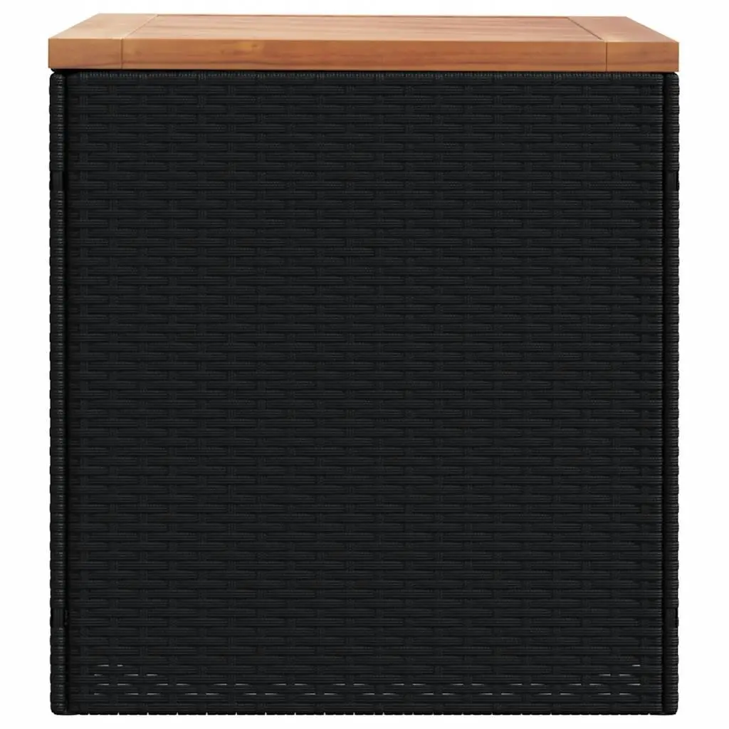 Garden Storage Box Poly Rattan Acacia Wood Black Outdoor Furniture Bench Seat 110 x 50 x 54 cm