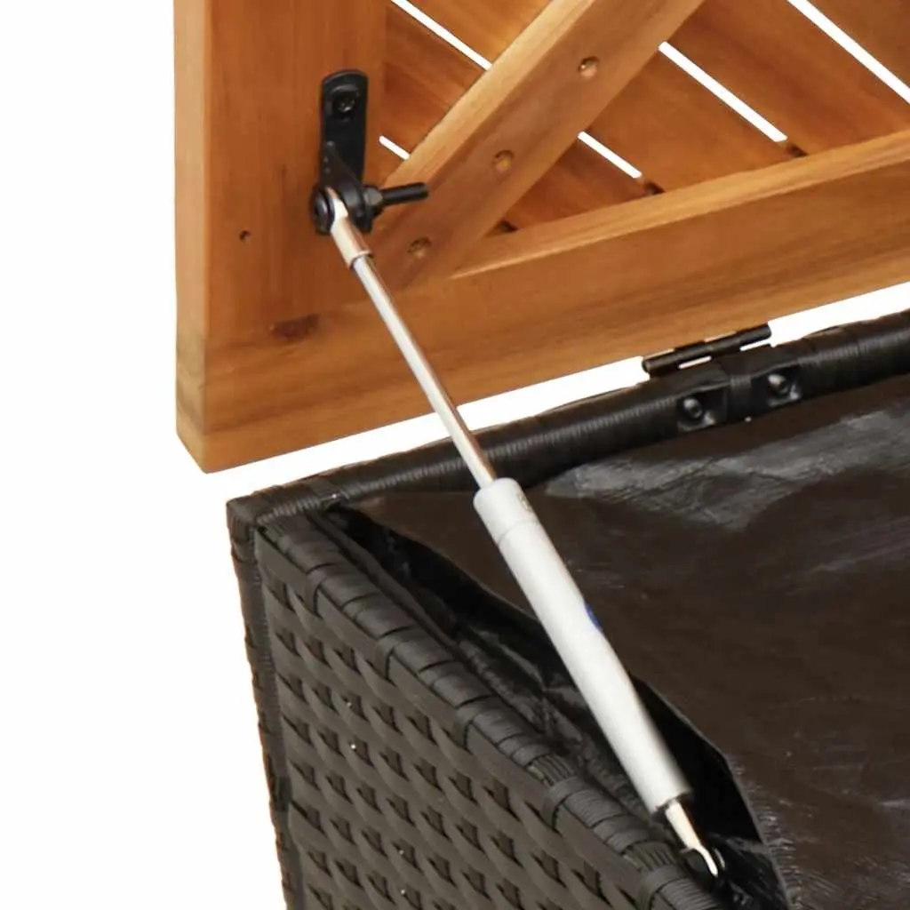 Garden Storage Box Poly Rattan Acacia Wood Black Outdoor Furniture Bench Seat 110 x 50 x 54 cm