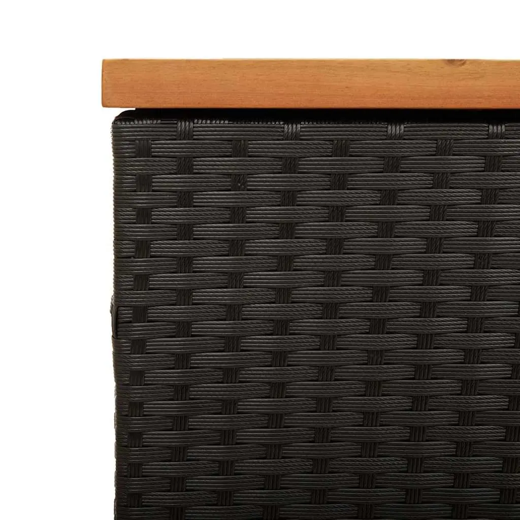 Garden Storage Box Poly Rattan Acacia Wood Black Outdoor Furniture Bench Seat 110 x 50 x 54 cm
