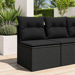 Outdoor Armless Garden Sofa with Cushions Black Poly Rattan Modular Seating