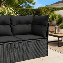 Garden Corner Sofa with Cushions Black Poly Rattan Outdoor Sectional Seating Set