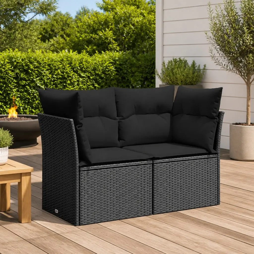 2-Seater Outdoor Garden Sofa PE Rattan Black with Cushions