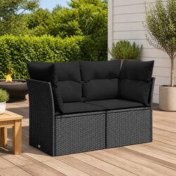 2-Seater Outdoor Garden Sofa with Cushions Black Poly Rattan Patio Furniture