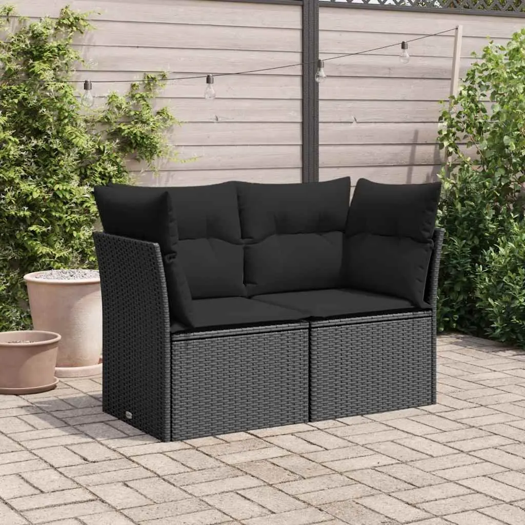 2-Seater Outdoor Garden Sofa PE Rattan Black with Cushions