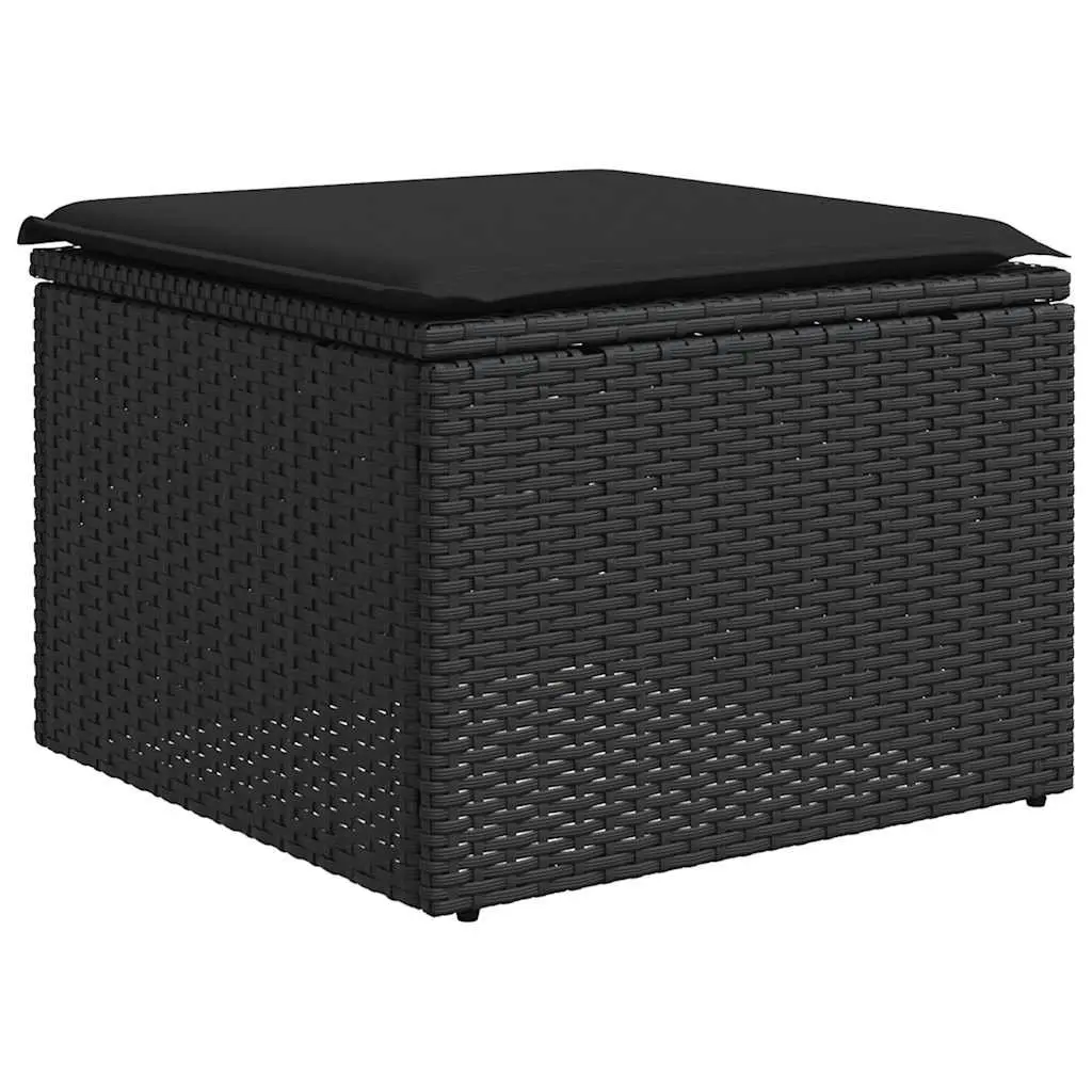Outdoor Footrest Black Poly Rattan Garden Stool with Cushion Patio Seating