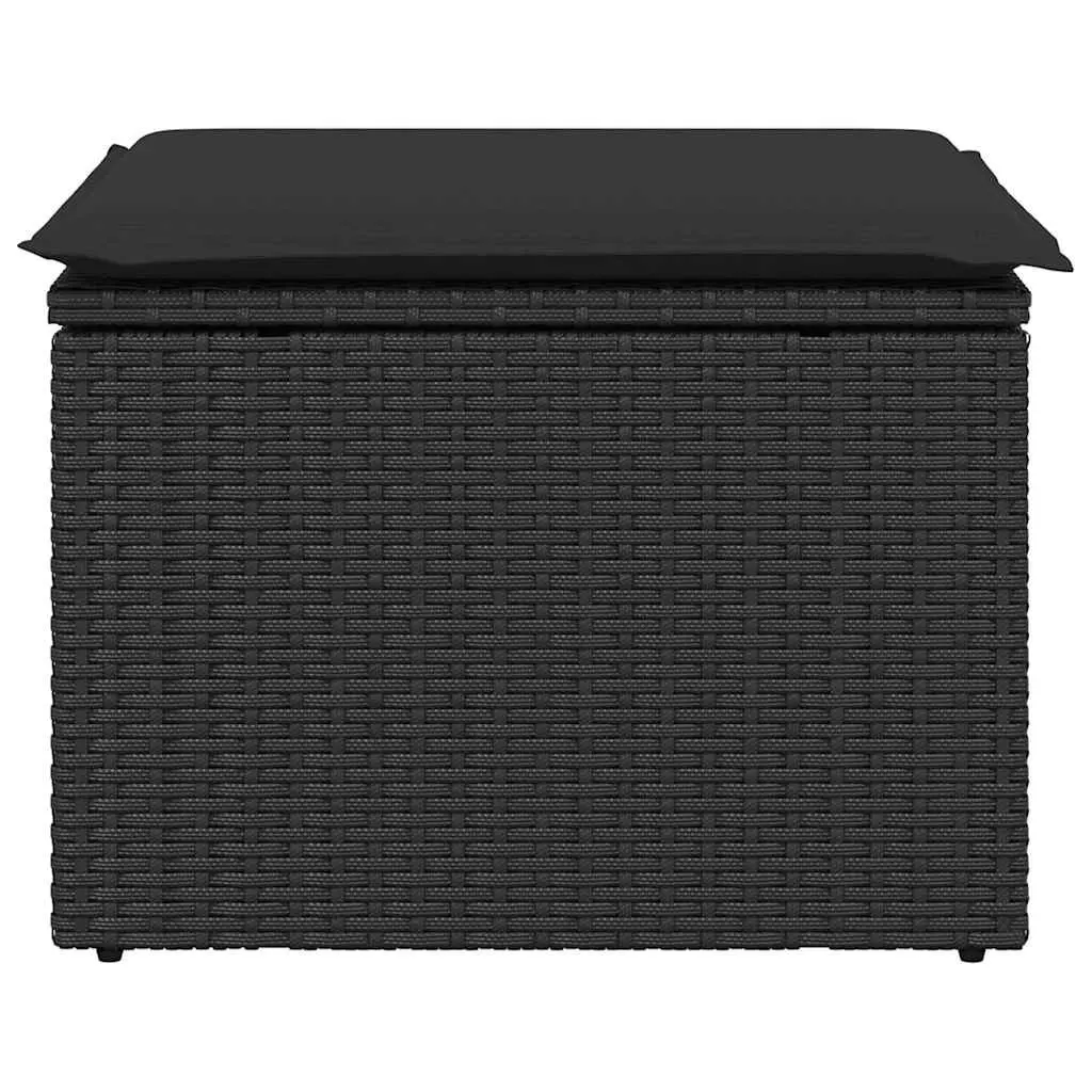Outdoor Footrest Black Poly Rattan Garden Stool with Cushion Patio Seating