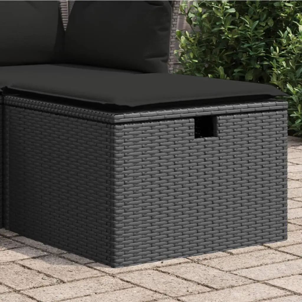 Garden Stool Poly Rattan Black 55x55x37cm with Storage Cushion