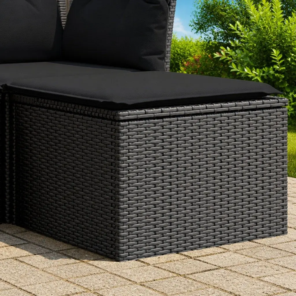 Garden Stool Poly Rattan Black 55x55x37cm with Storage Cushion