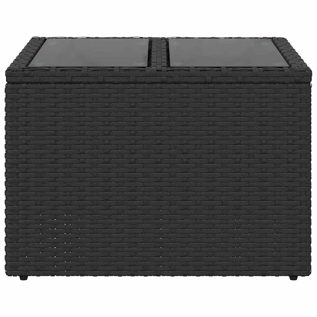 Outdoor Coffee Table Black Poly Rattan 55x55x37cm Tempered Glass Top Garden Furniture