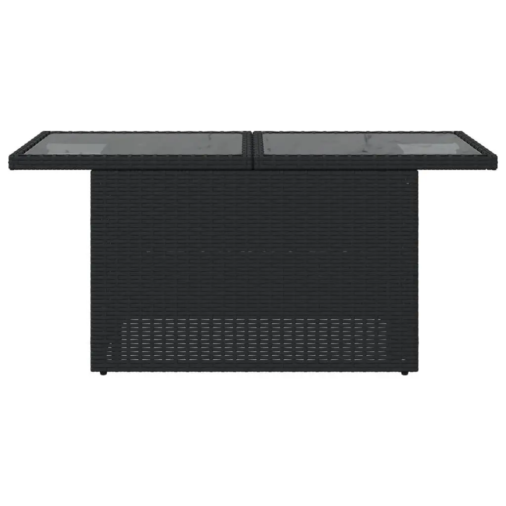 Garden Table Adjustable Tempered Glass Top Black PE Rattan Powder-Coated Steel 100L x 55W x 73H cm