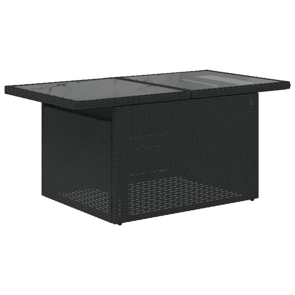 Garden Table Adjustable Tempered Glass Top Black PE Rattan Powder-Coated Steel 100L x 55W x 73H cm