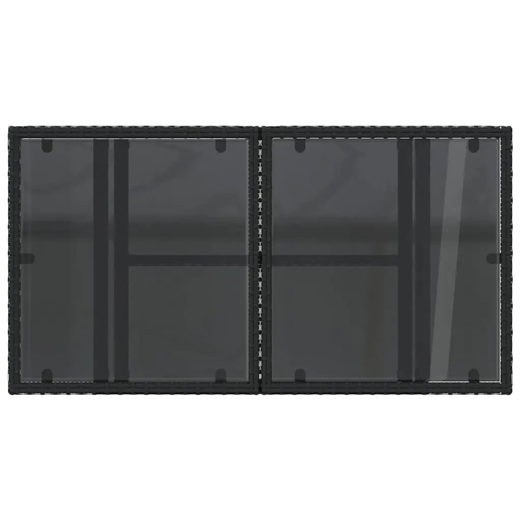 Garden Table Adjustable Tempered Glass Top Black PE Rattan Powder-Coated Steel 100L x 55W x 73H cm