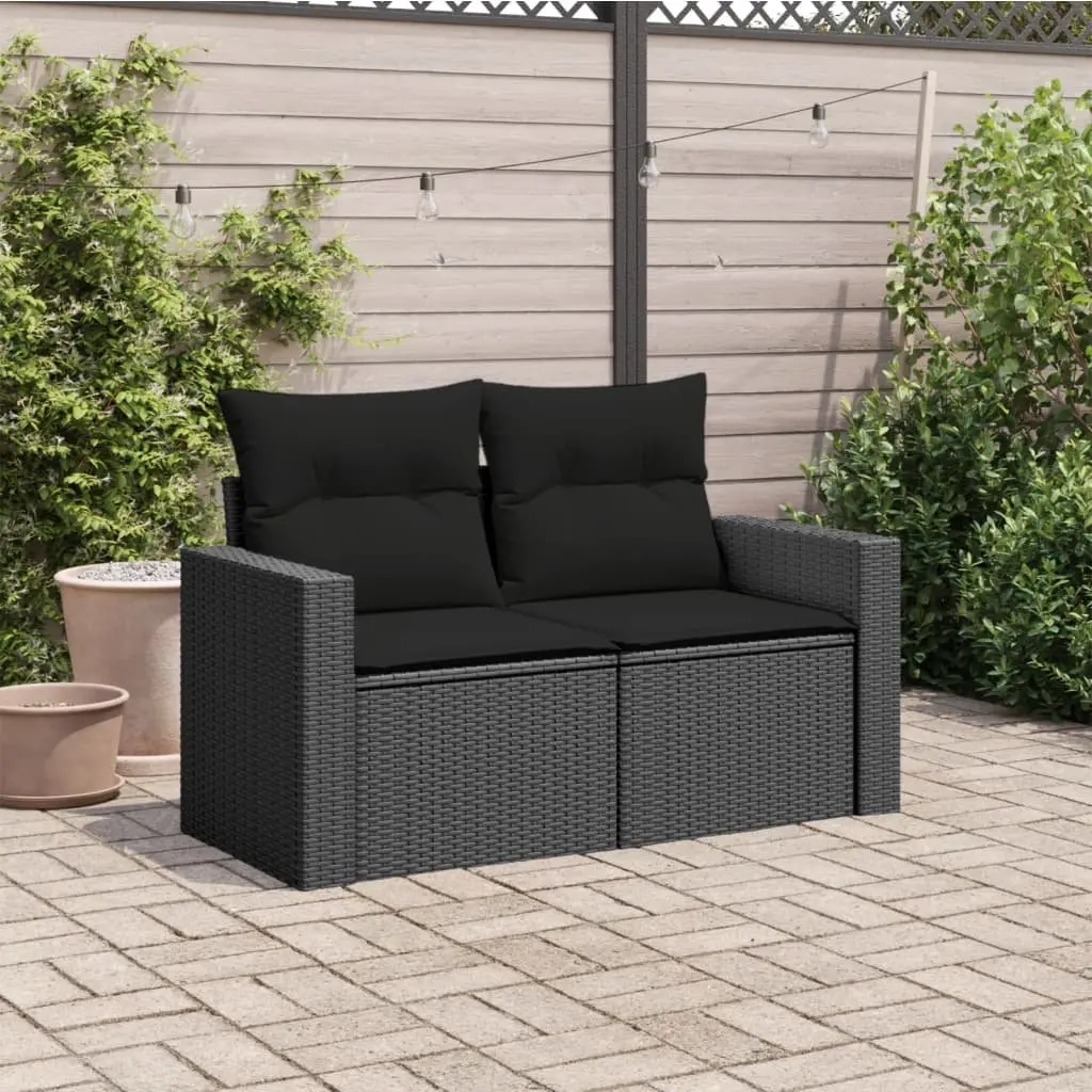 2-Seater Garden Sofa Poly Rattan Black with Cushions