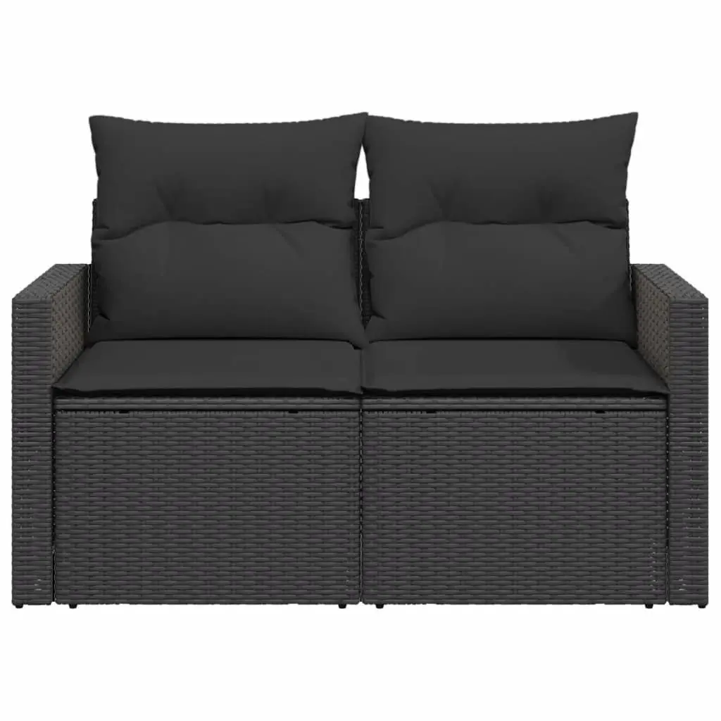 2-Seater Garden Sofa Poly Rattan Black with Cushions